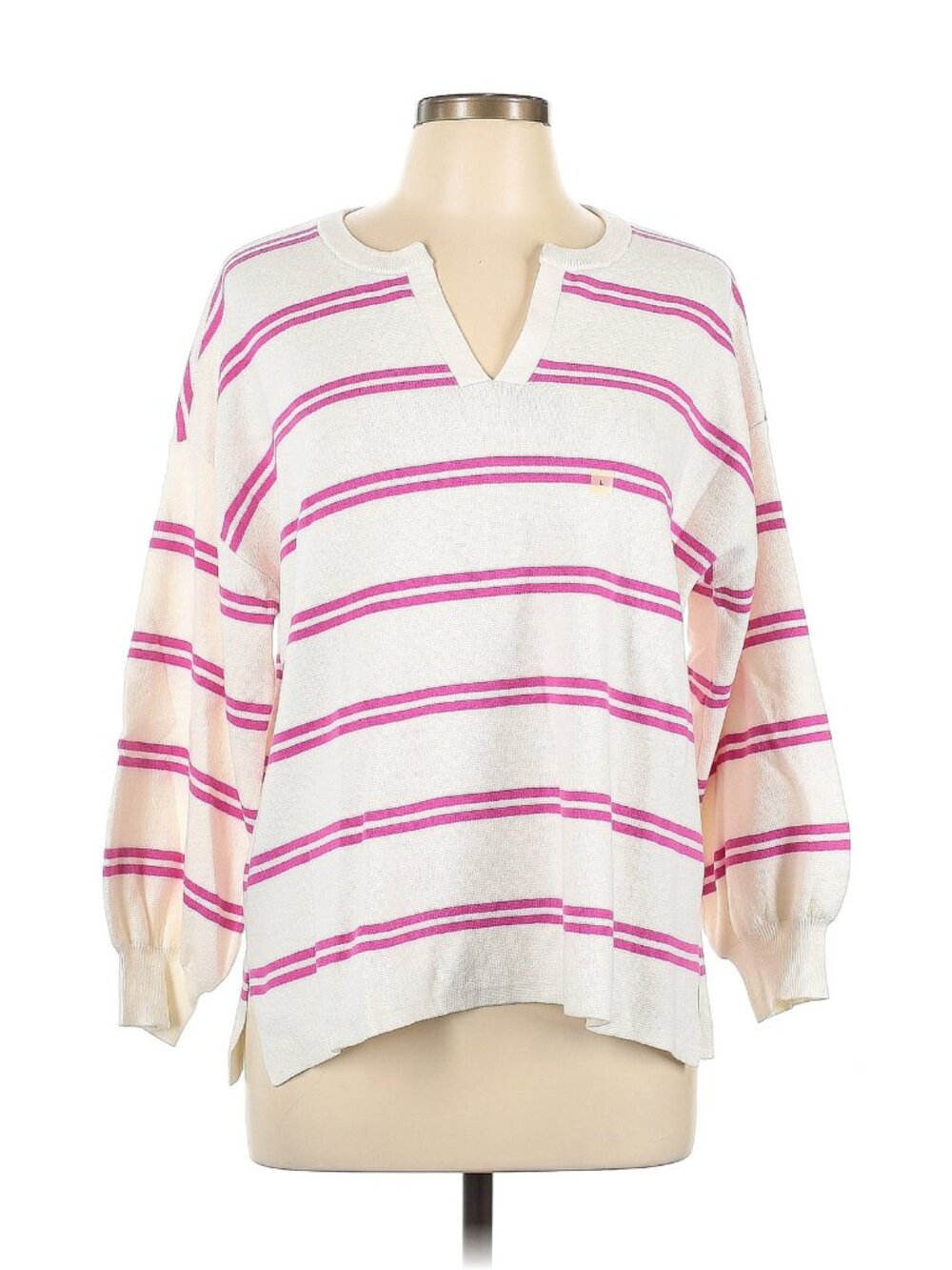 Loft Outlet Pink & White Stripped Sweater V-Neck Size L, New w/o Tags